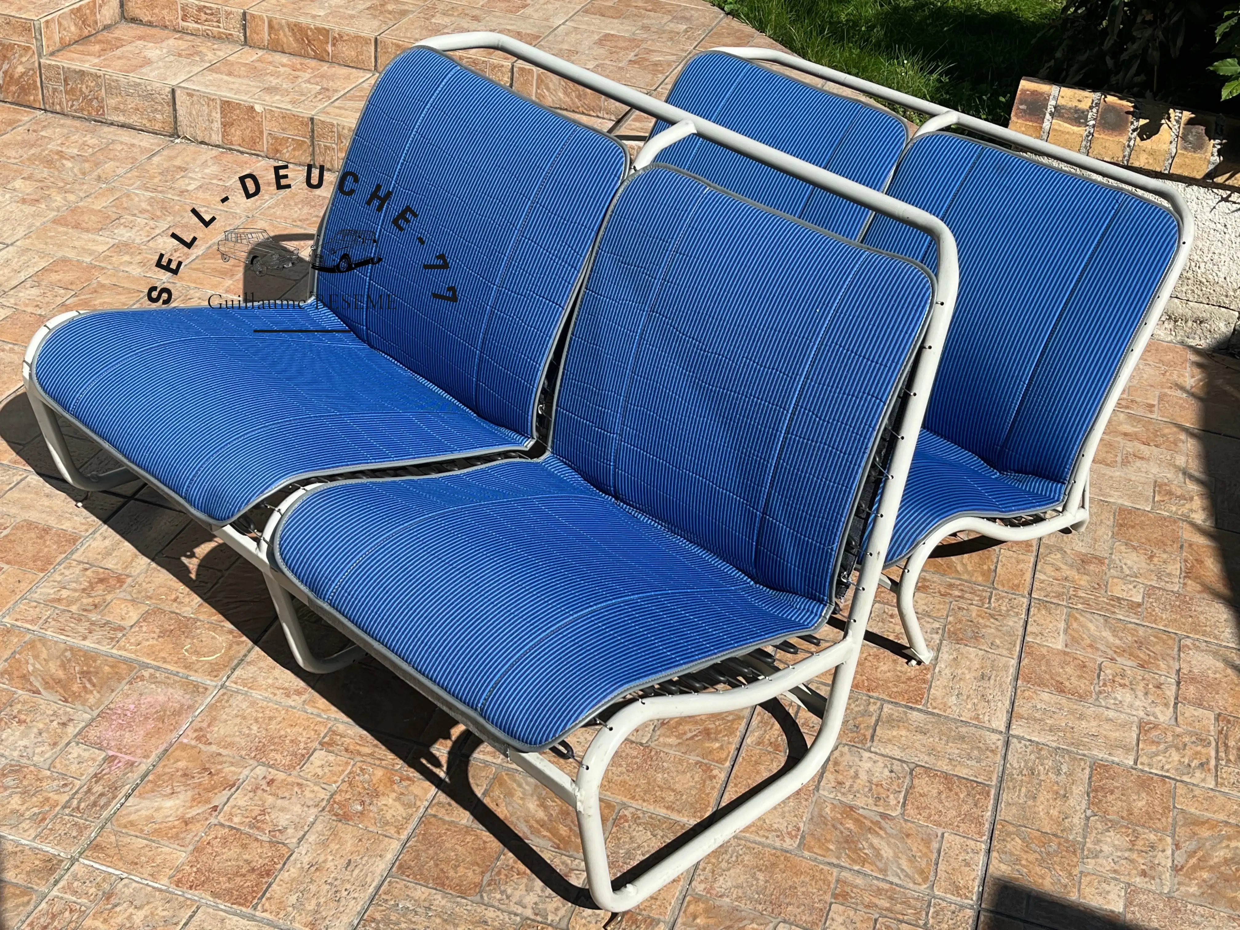 Sellerie en tissu Bayadère bleu rayé, modèle 2CV A/AZ/AZLP, année 1957/1969