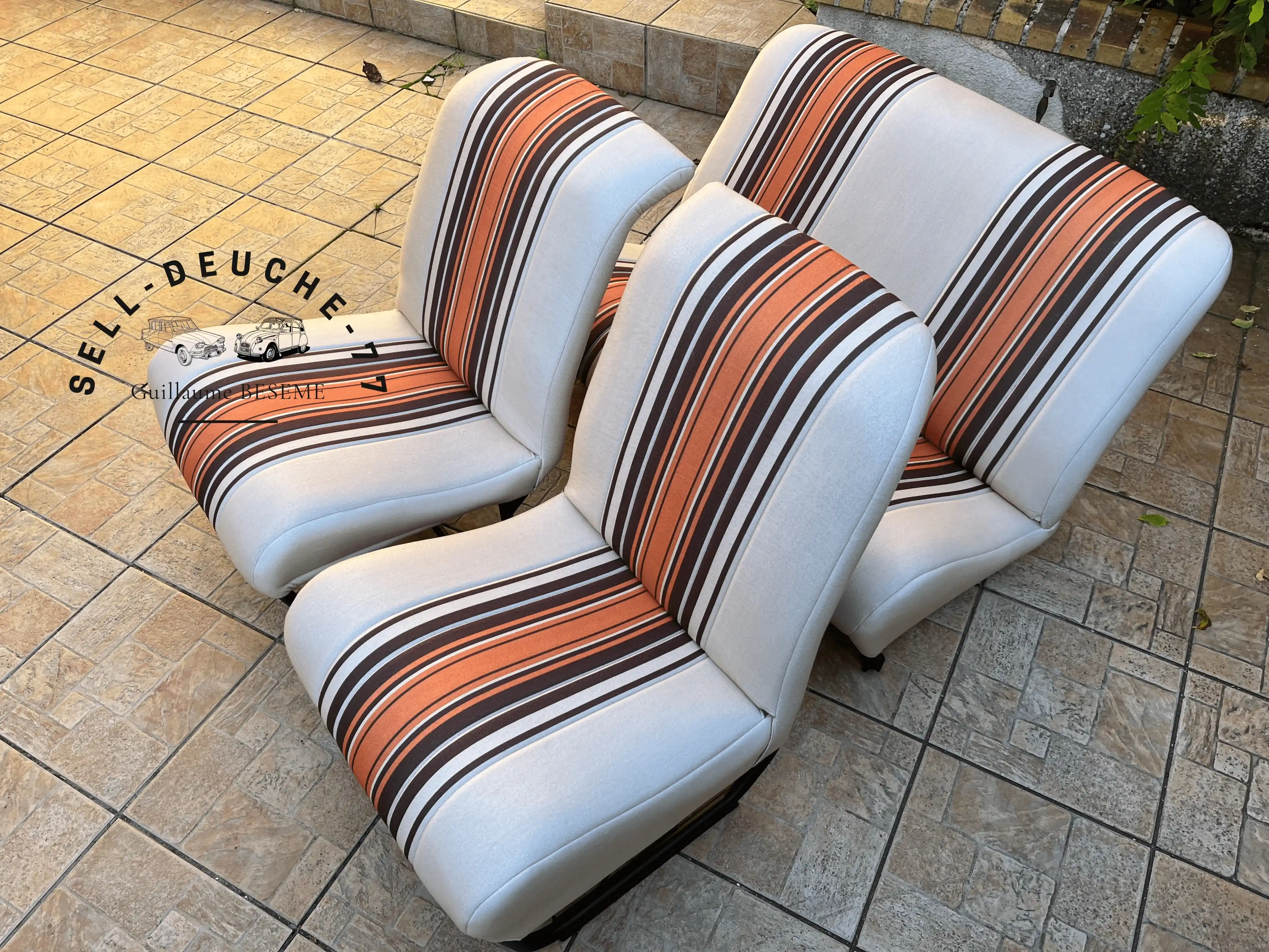 Sellerie en Tissu beige rayé orange, modèle 2CV et DYANE, année 1979/1984